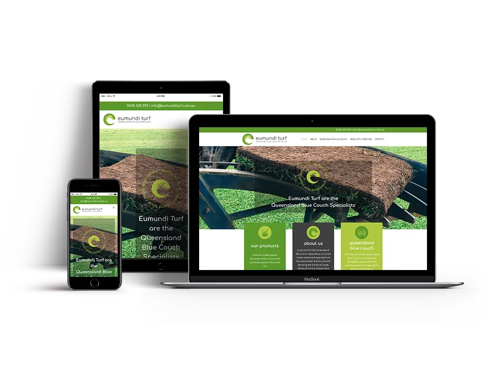 Eumundi Turf website superimposed on various devices