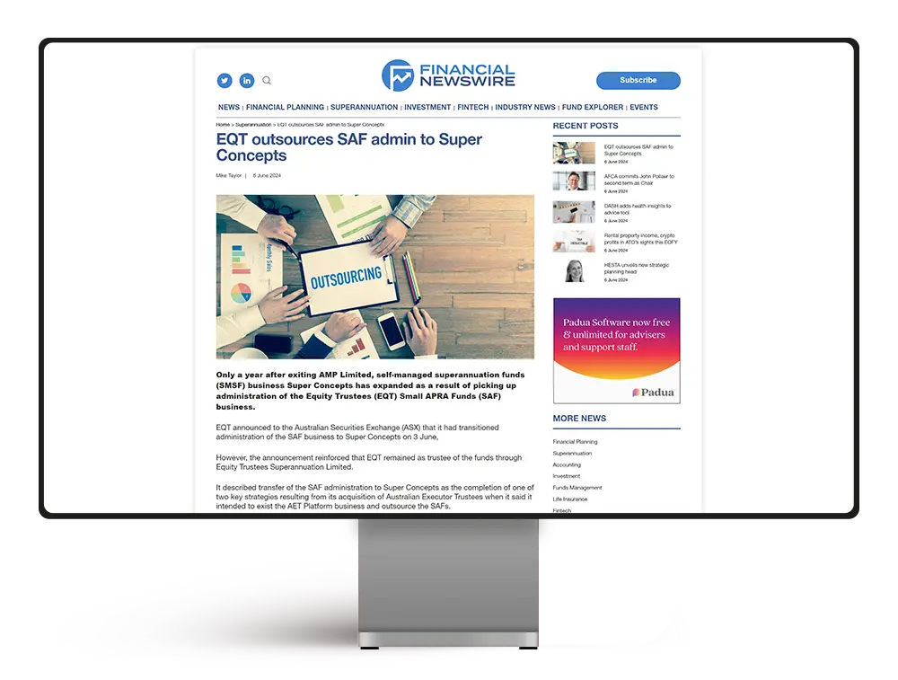 Financial Newswire website superimposed on desktop device