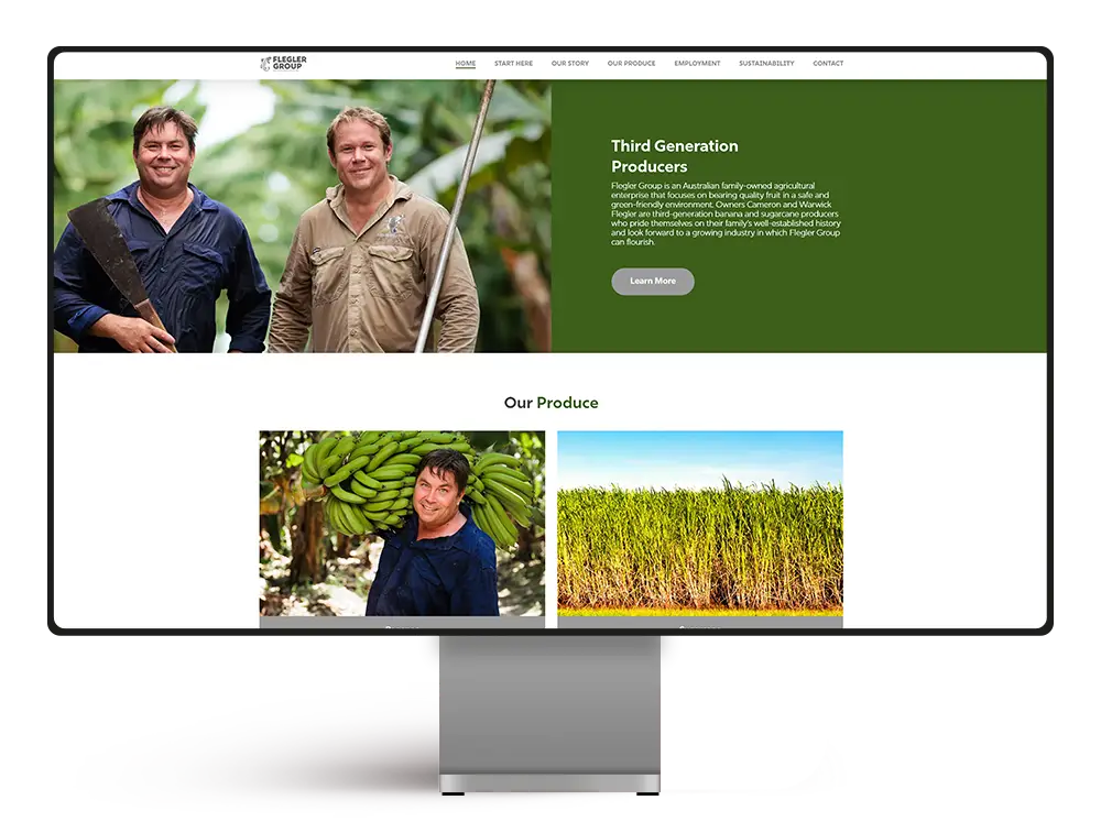 Flegler Group website superimposed on desktop screen