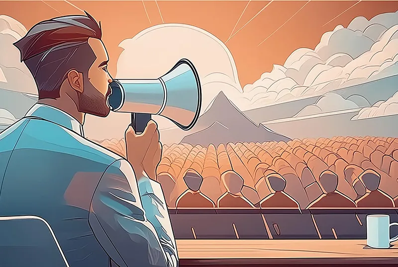 Illustration of a man on a megaphone speaking about a small business website