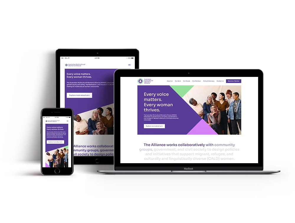 Australian Multicultural Women's Alliance all devices screenshot of WordPress website project